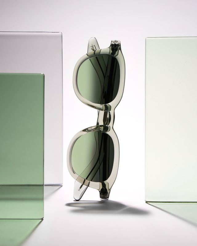 Sunglasses on glass panels, Moscot by David Spector