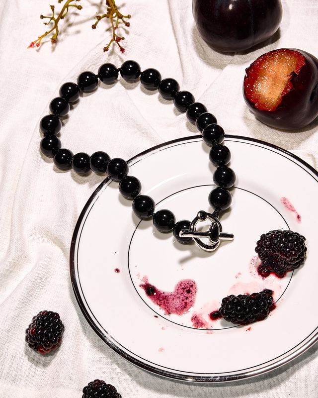 Bead necklace with blackberries, Mudpearl by David Spector