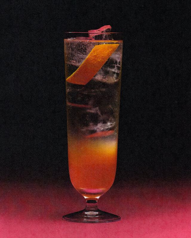 Orange spritz with a peel, Signal Menu by David Spector