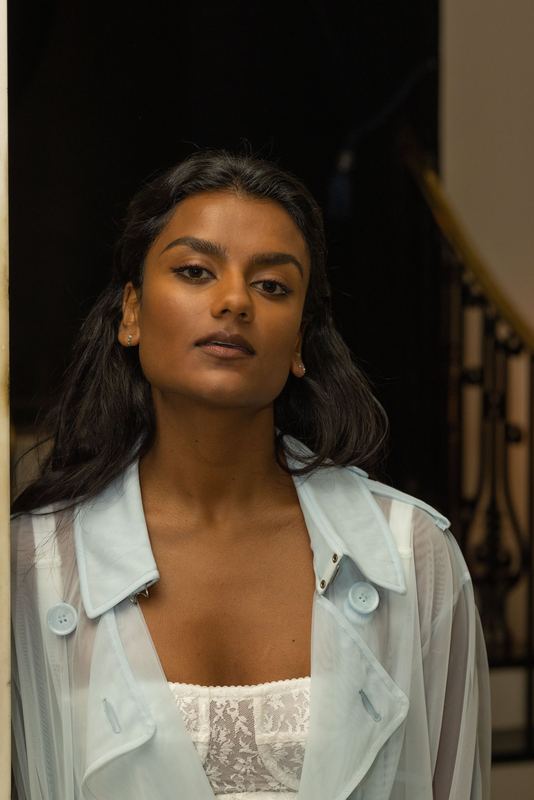 Close portrait in a sheer shirt, Simone Ashley by David Spector