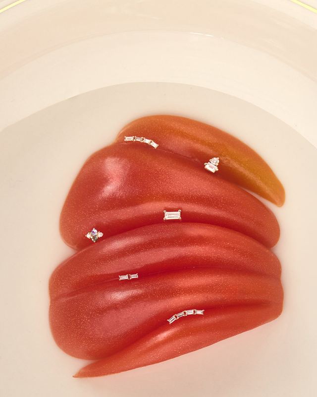 Red tomato slices with studs, Wwake Summer by David Spector