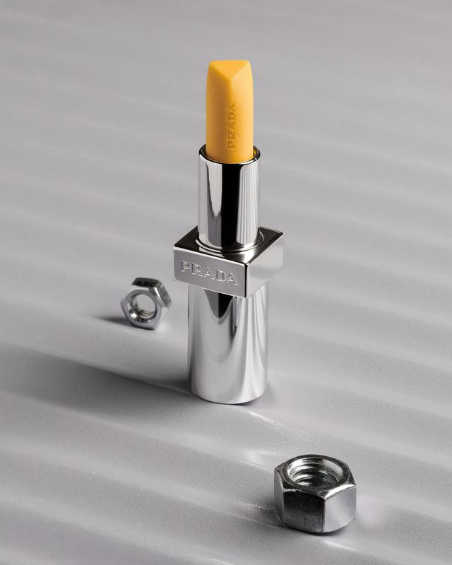 Yellow lipstick with steel hex nuts, Beauty Personal Work by David Spector