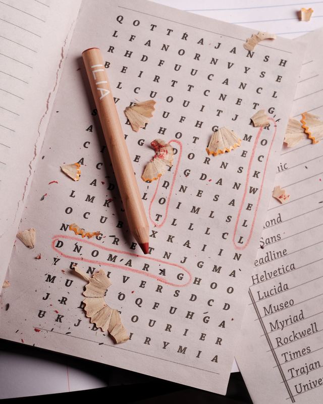 Pencil on a word search with shavings, Beauty Personal Work by David Spector