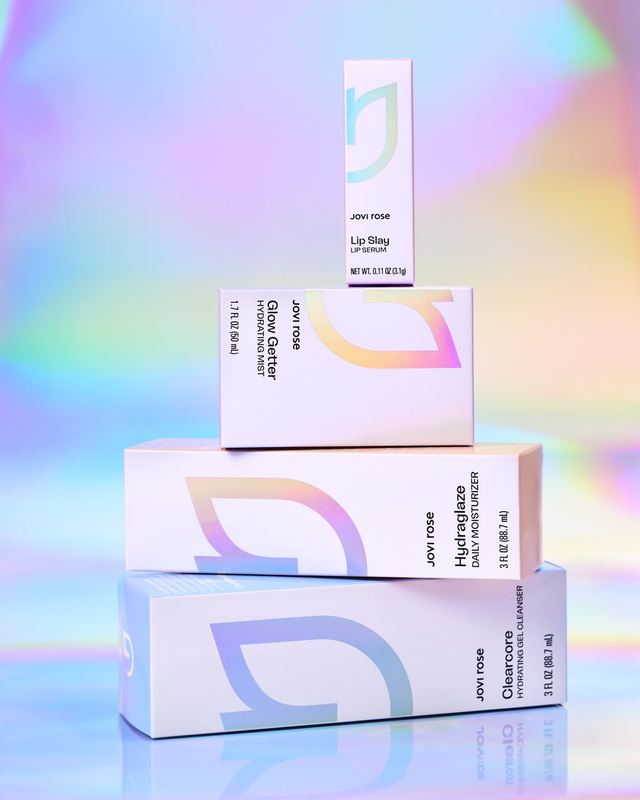 Stacked boxes on iridescent light, Jovi Rose by David Spector