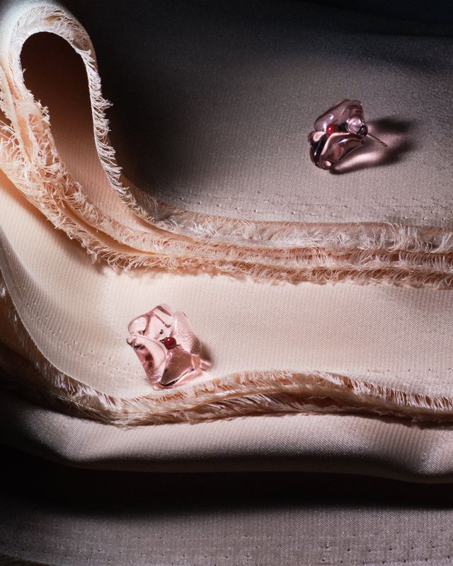 Pink rings on folded silk, Keane Art Deco by David Spector