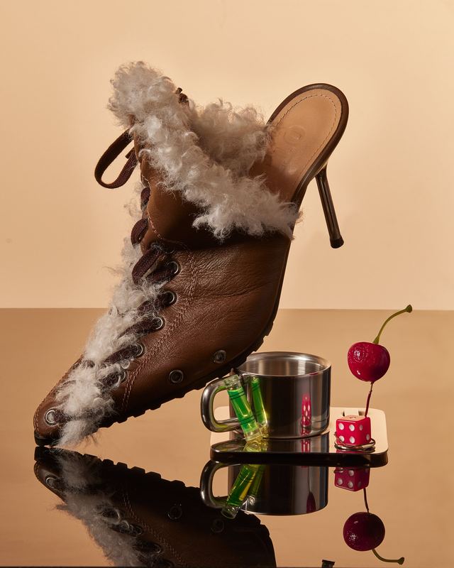 Shearling mule with a cherry, Ottolinger by David Spector