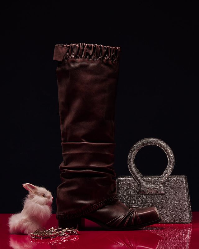 Leather boot and silver bag with a rabbit, Ottolinger by David Spector