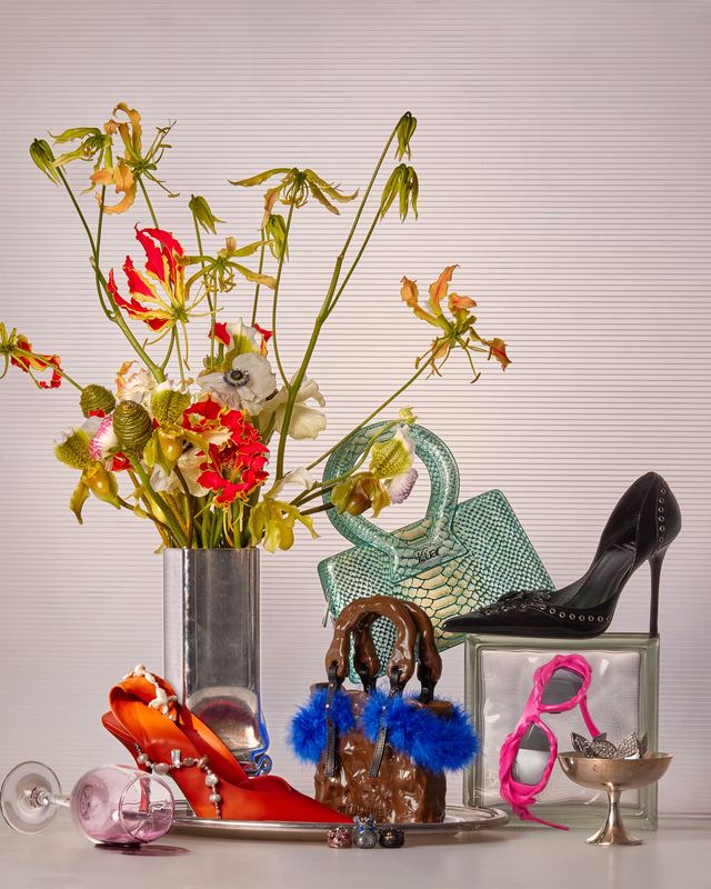 Shoes and bags beneath flowers, Ottolinger by David Spector