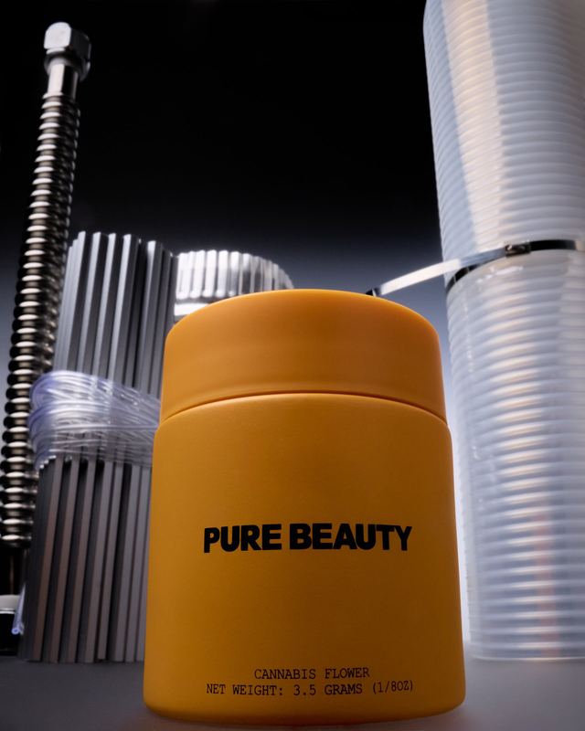 Orange jar among ridged silver forms, Pure Beauty by David Spector