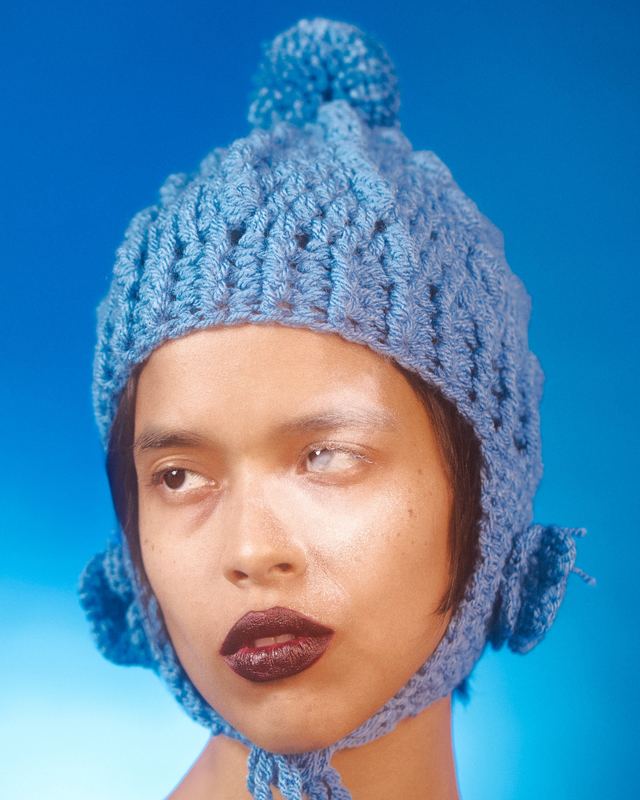 Blue knit hat on blue, Snow Editorial by David Spector
